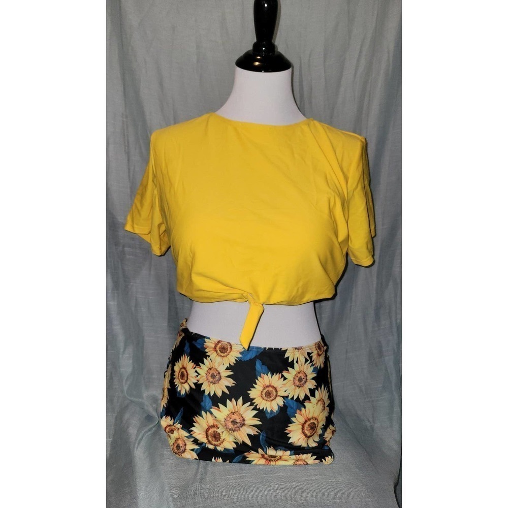 NWOT Yellow sunflower high waisted T-shirt style Bikini 2xl